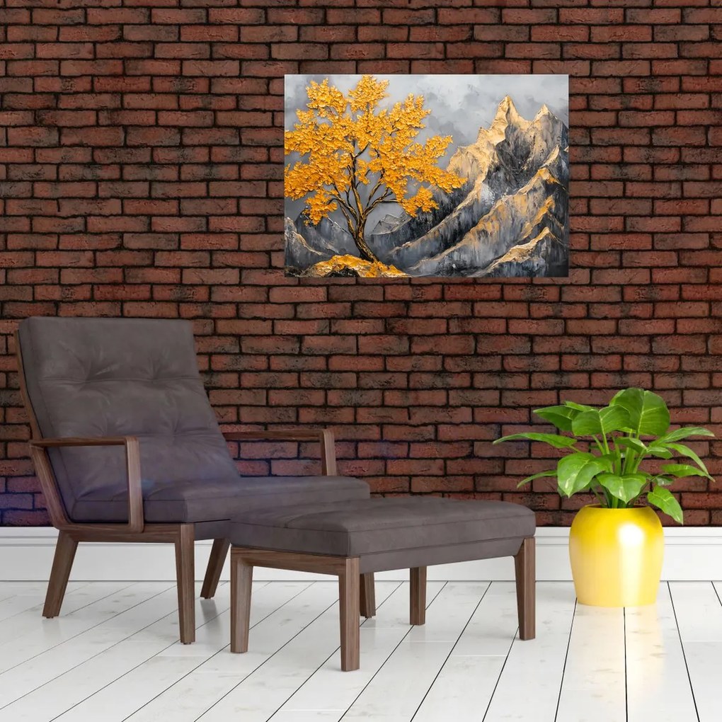 Obraz – Złote drzewo w górach (70x50 cm)