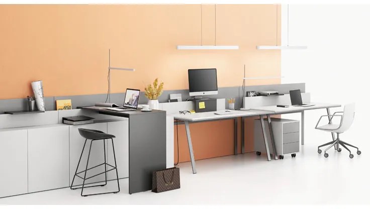 Biurko DOUBLE LAYERS, przesuwny blat, z przegrodami, biały/szary