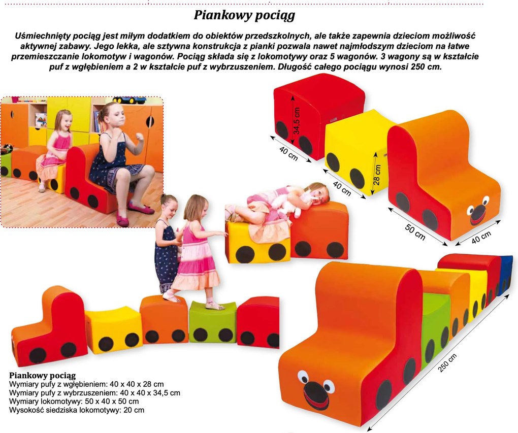 Zestaw przedszkolnych siedzisk piankowych Pociąg