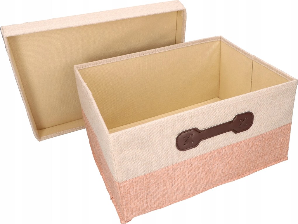 Organizer Tekstylny Różowy 38x28x18 cm Beżowy Pudełko z Pokrywą Dekoracyjny