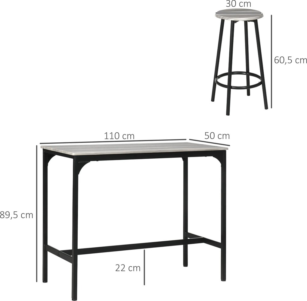 HOMCOM Kompletny zestaw barowy, 5-częściowy, stół i 4 hokery, styl industrialny, kompaktowy, rustykalny