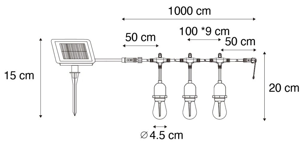 Zewnetrzna Lampki solarne ogrodowe 10m z LED 10 świateł - Russell Nowoczesny Oswietlenie zewnetrzne