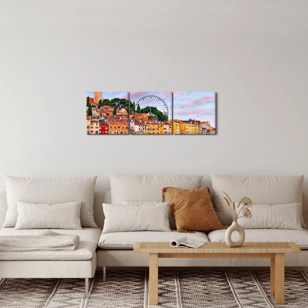 Obraz - Rovinj, Chorwacja (z zegarem) (90x30 cm)