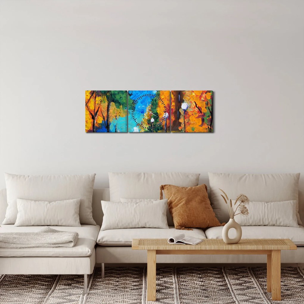 Obraz - Kochankowie, Pointillismus (z zegarem) (90x30 cm)