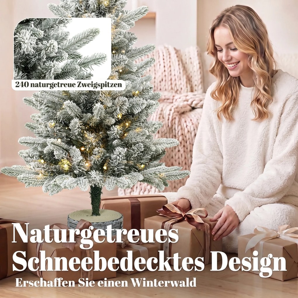 HOMCOM Sztuczna choinka, 90 cm, 50 LED, 240 końcówek, sztuczny śnieg, podstawa z tlenku magnezu | Aosom PL