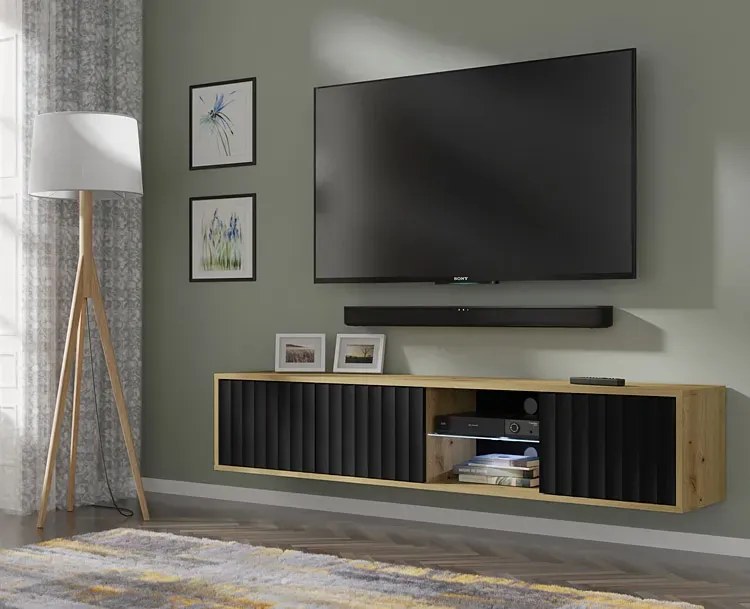 Frezowana ścienna szafka rtv dąb artisan + czarny W8-W19