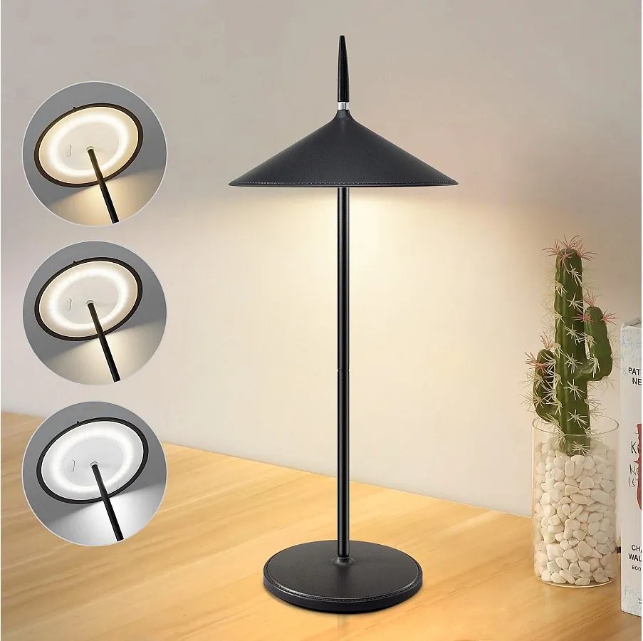 NETTLIFE Bezprzewodowa lampa LED Touch przy łóżku Czarna ściemnialna lampa stołowa 1800mhA Akumulator przez USB, Wbudowana dioda LED na stałe, IP44