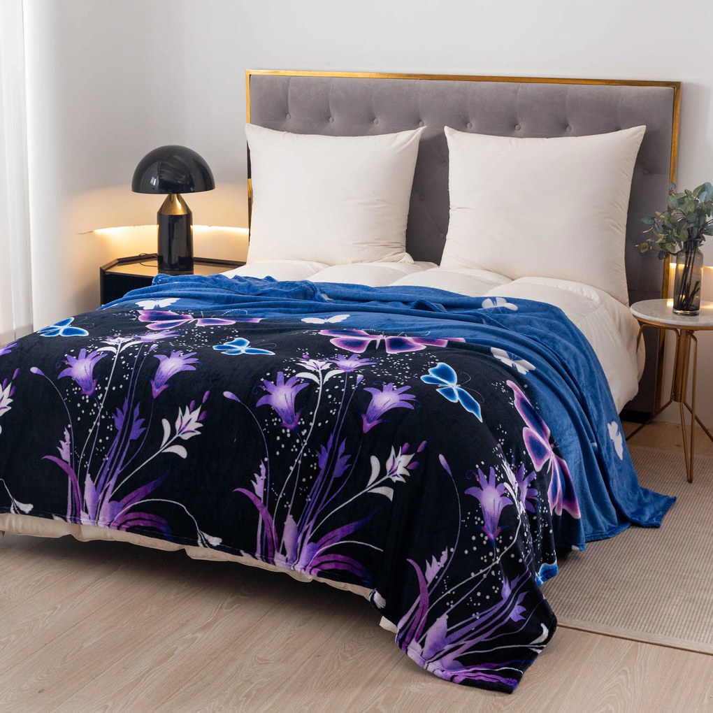 Koc z mikropluszu VIOLET BUTTERFLY ciemnoniebieski Rozmiar: 200 x 220 cm