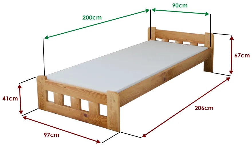 Łóżko Naomi podwyższone 90 x 200 cm, olcha Stelaż: Bez stelaża, Materac: Materac Somnia 18 cm