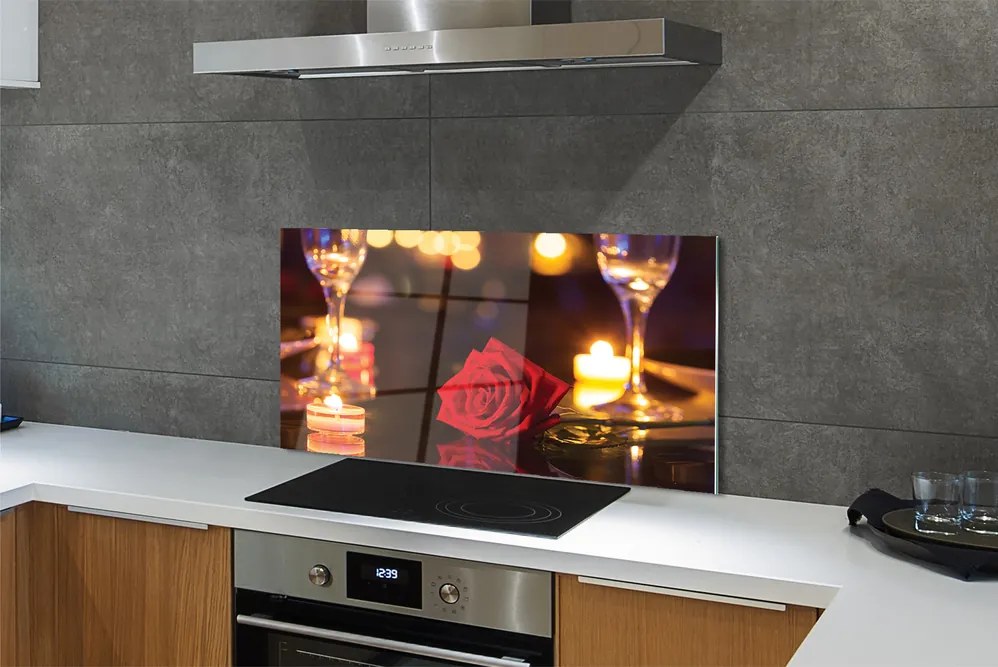 Panel nad Blat Kuchenny Róża, Świece i Kieliszki