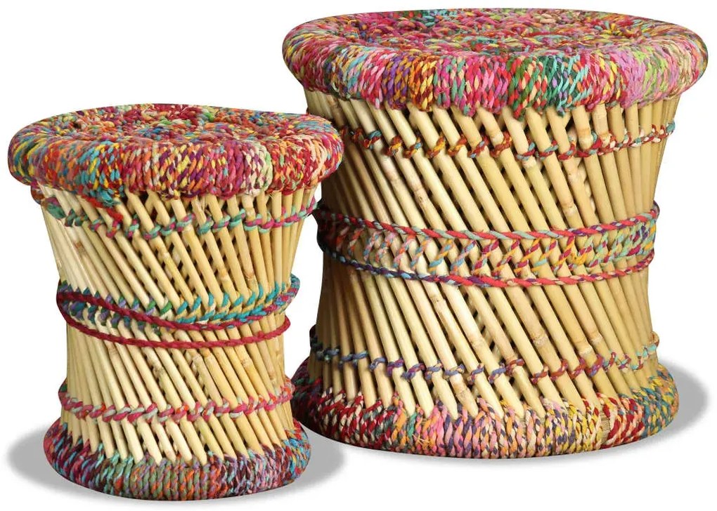 Bambusowe okrągłe stołki w stylu chindi 2 szt T6-A15