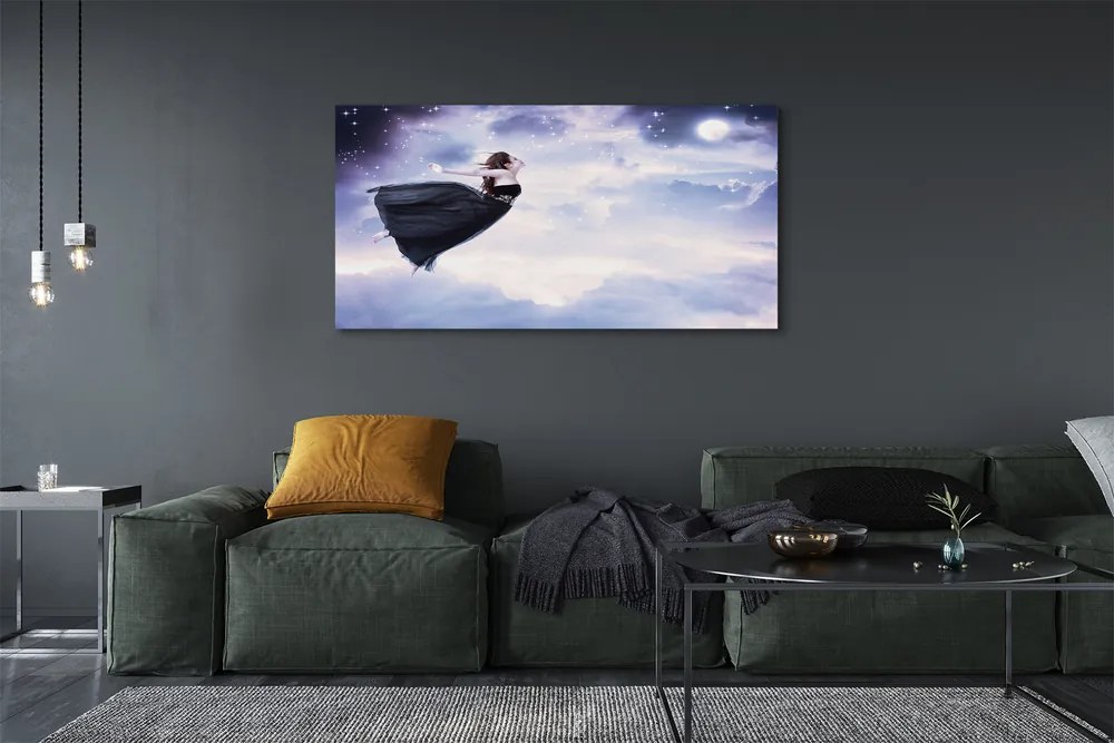 Obraz drukowany na płótnie Wróżka na Tle Nieba i Księżyca