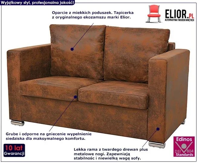 Przytulna brązowa sofa dwuosobowa - Pelagio 2Q