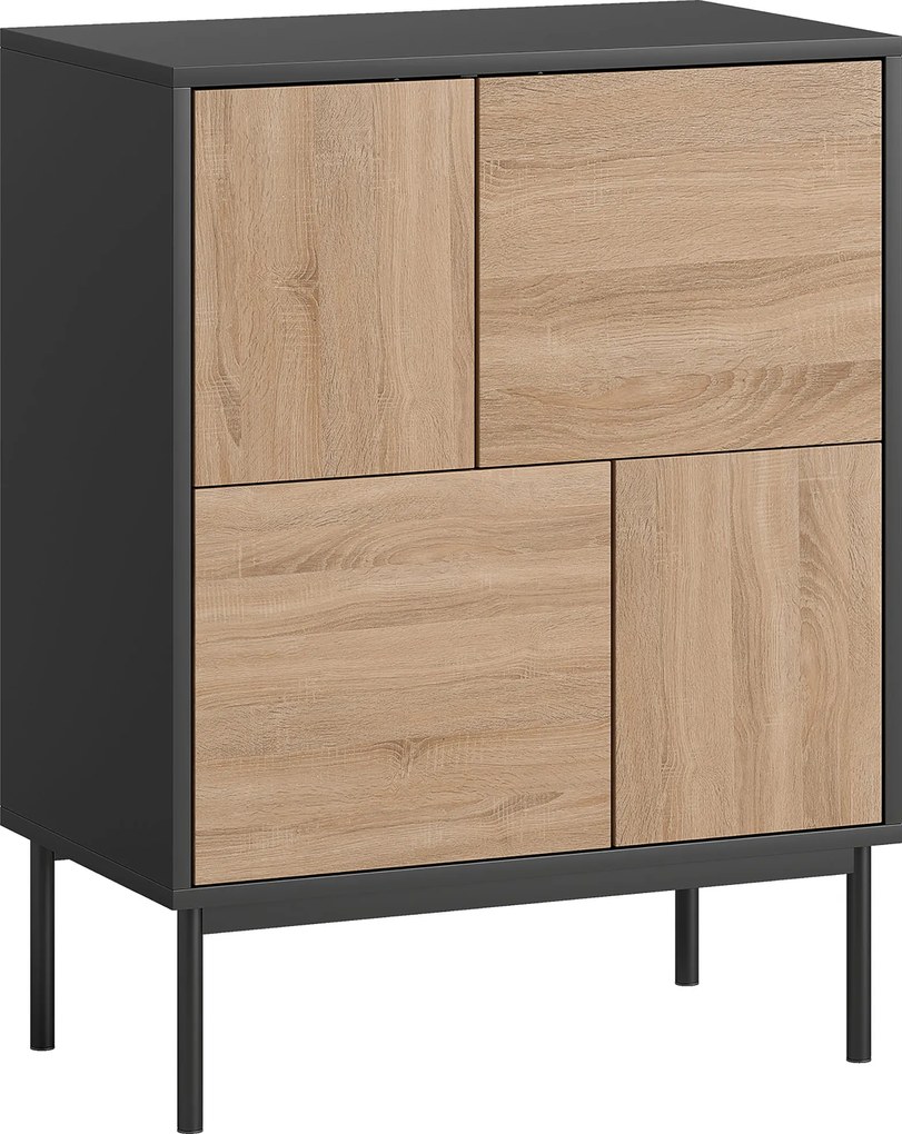 HOMCOM Sideboard z drzwiami push-to-open, szafka do jadalni na metalowych nogach, szafka kuchenna, MDF, Czarny+Naturalne drewno