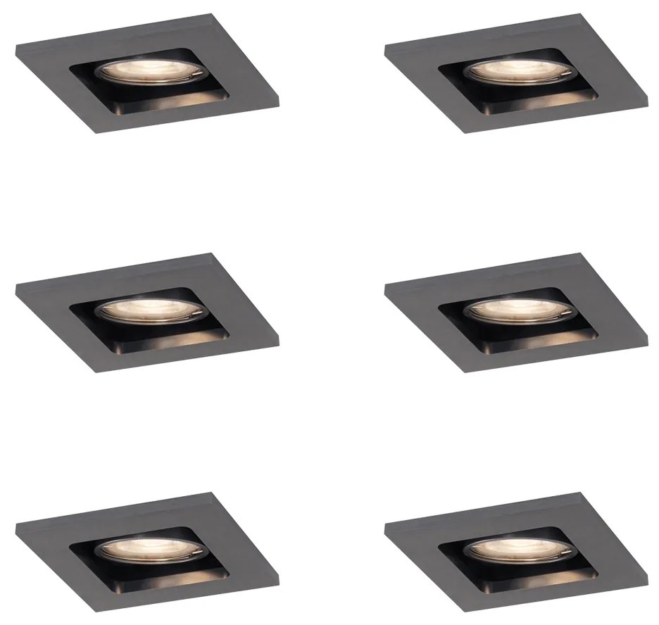 Zestaw 6 nowoczesnych reflektorów wpuszczanych Gunmetal GU10 50mm Okrągłe z możliwością przechylania - Qure