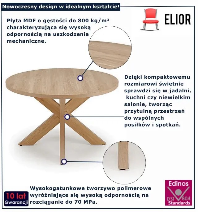 Okrągły stół w stylu skandynawskim dąb naturalny N5-T55