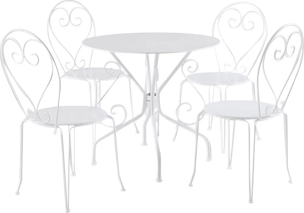 Jadalnia ogrodowa z metalu w stylu kutego żelaza : stół i 4 krzesła w kolorze białym - GUERMANTES