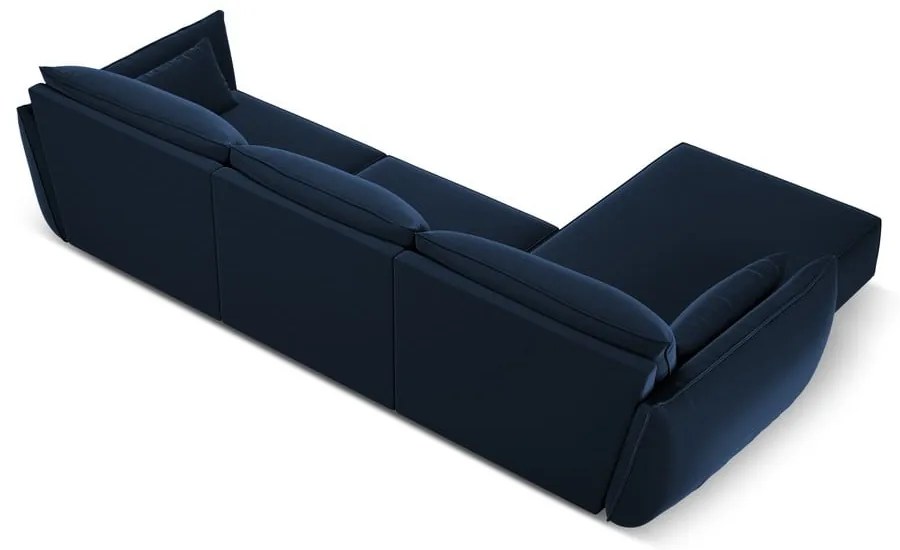 Ciemnoniebieski aksamitny narożnik (lewostronny/z szezlongiem) Vanda – Mazzini Sofas
