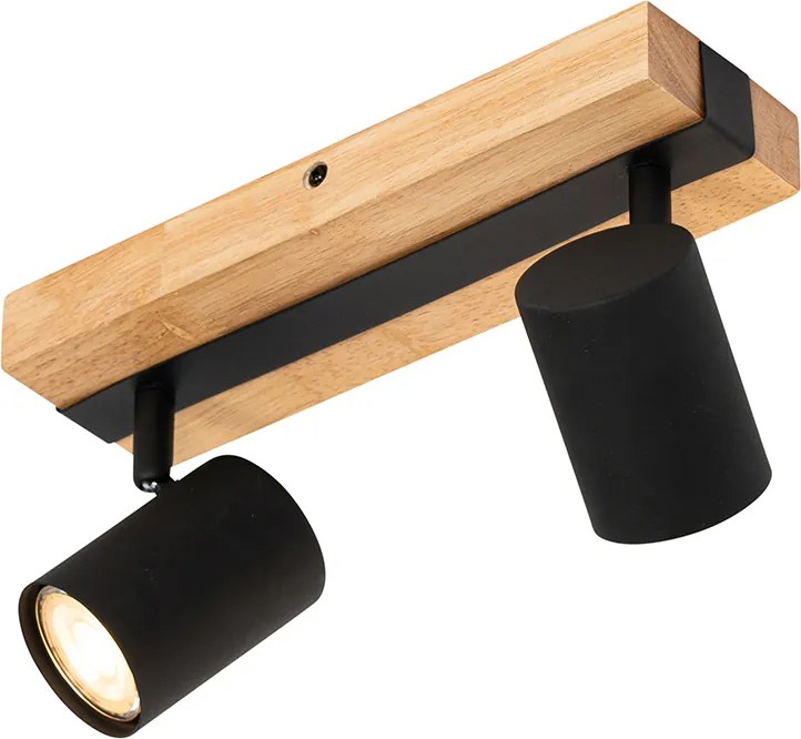Plafon czarny z drewnem 2-punktowy regulowany prostokątny - Jeana