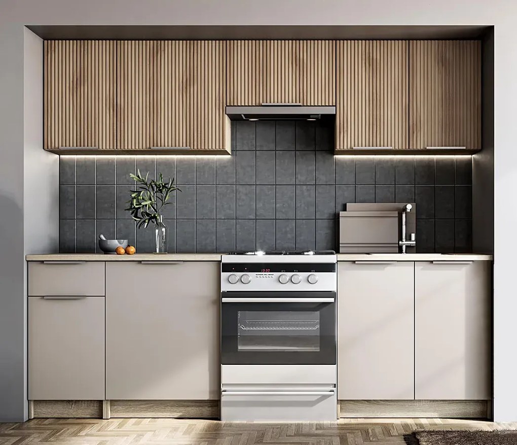 Zestaw mebli kuchennych orzech / kaszmir 240 cm G8-G74