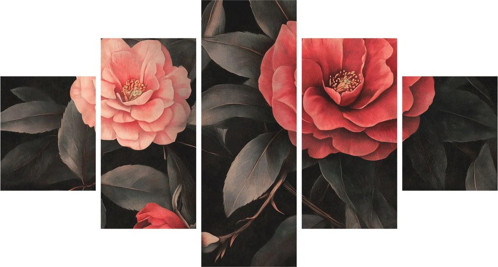 Obraz - Czerwone kwiaty na ciemnym tle (125x70 cm)