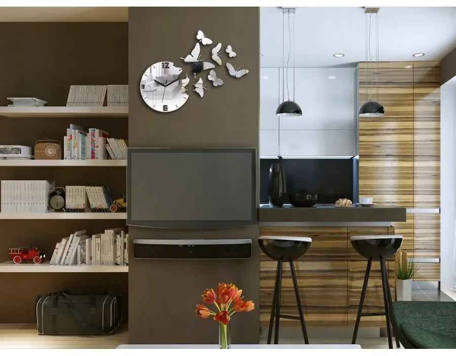 Zegar ścienny cichy nowoczesny do salonu lub sypialni akrylowy z motylami