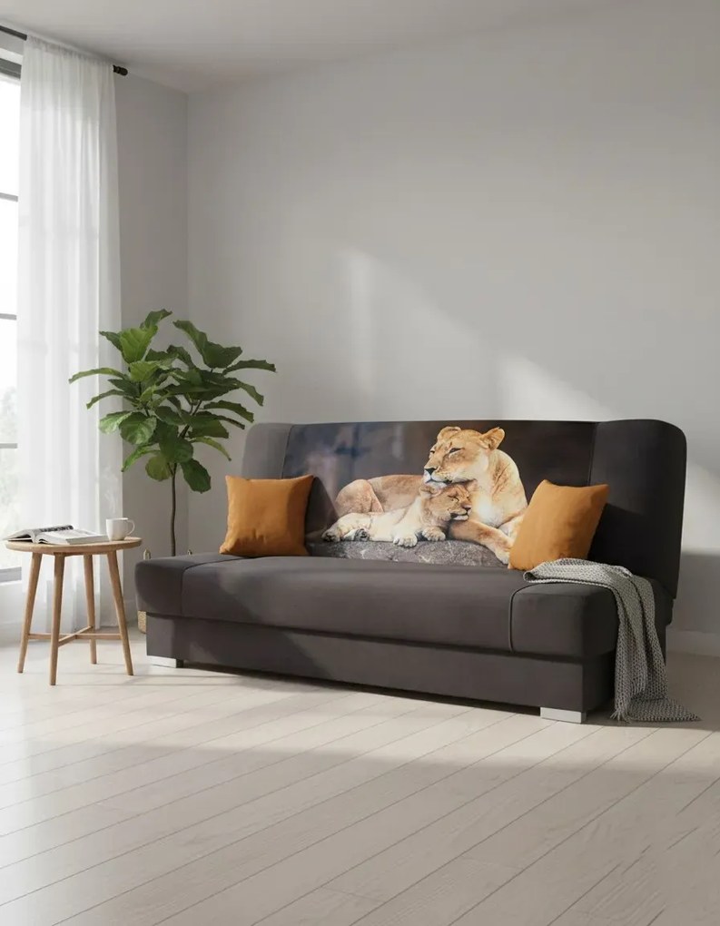 Ciemnoszara wersalka z motywem lwów H0-L80