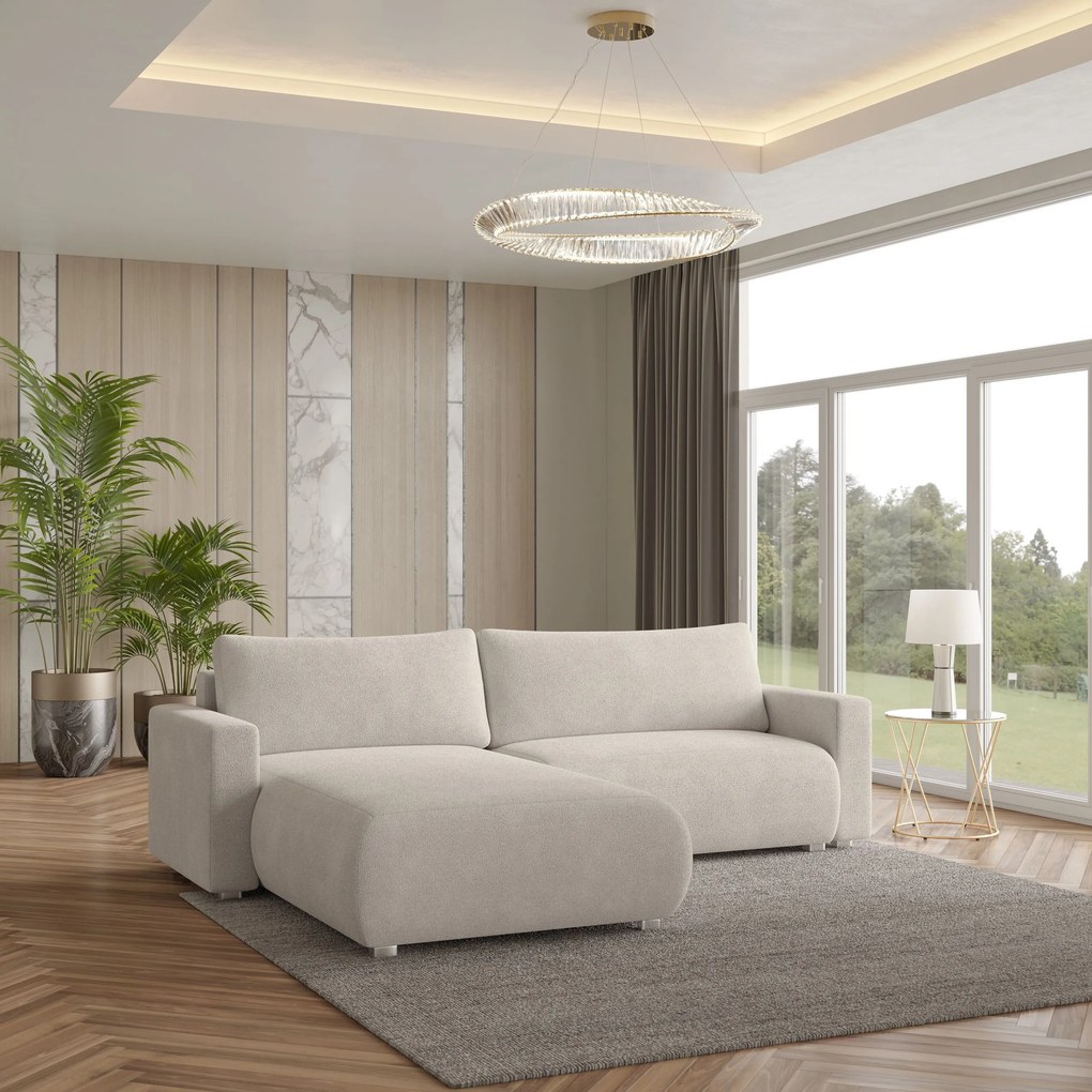 Masseno Narożnik TURIN z funkcją spania i pojemnikiem na pościel Narozniki L, Rozkładana sofa - Kremowy, NOW OR NEVER 02