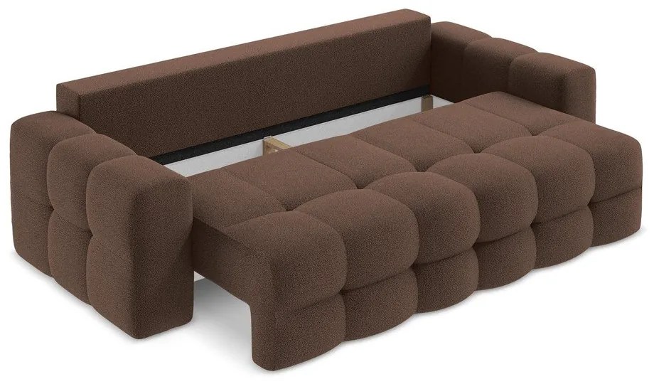 Brązowa rozkładana sofa z materiału bouclé 255 cm Milu – Makamii