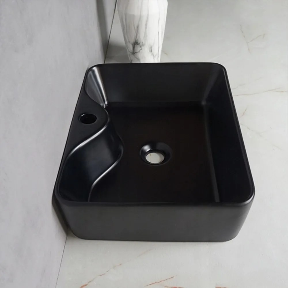 Umywalka ceramiczna Rebiko – 480x380x140 mm, czarna, nowoczesny design