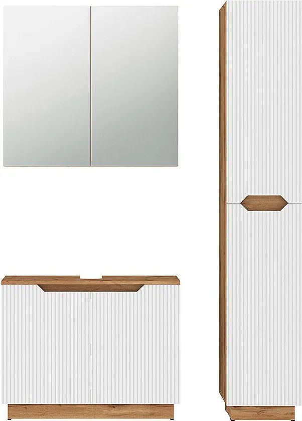 Zestaw mebli łazienkowych dąb/białe paski 79.6x32x62.5 lotta