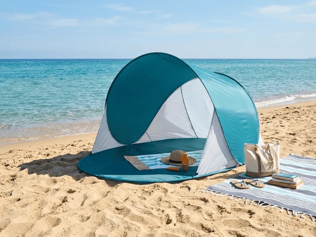 Samorozkładający się namiot plażowy SUNSHADE 190x120 cm, ciemnoniebieski/biały