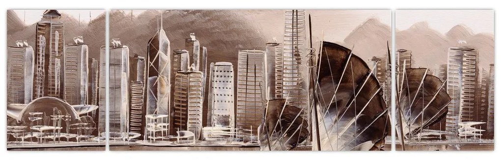 Obraz - Victoria Harbor, Hongkong, efekt sepii (170x50 cm)