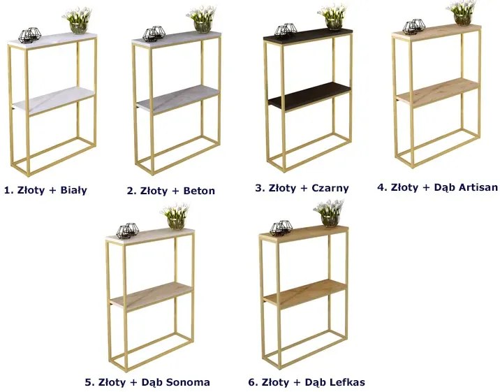 Konsola W Stylu Glamour Z Półkami Złoty + Dąb Sonoma G6-L66