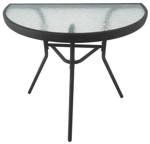 Półokrągły stolik ogrodowy z szklanym blatem ISLAND 70x40 cm, czarny