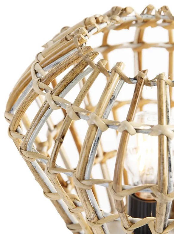 Rustykalna lampa stołowa bambusowa z białym - Canna Diamond Rustykalny / Vintage Oswietlenie wewnetrzne