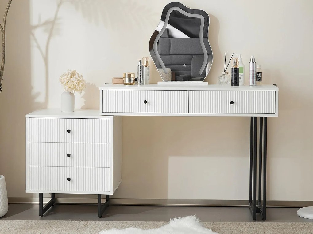 Fryzjerka z lustrem LED - 2 szuflady i zdejmowana szafka - Biała (stołek nie wchodzi w skład)