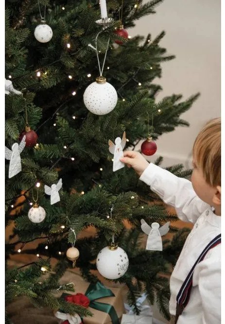 Srebrny porcelanowy anioł STRIPES, wiszący