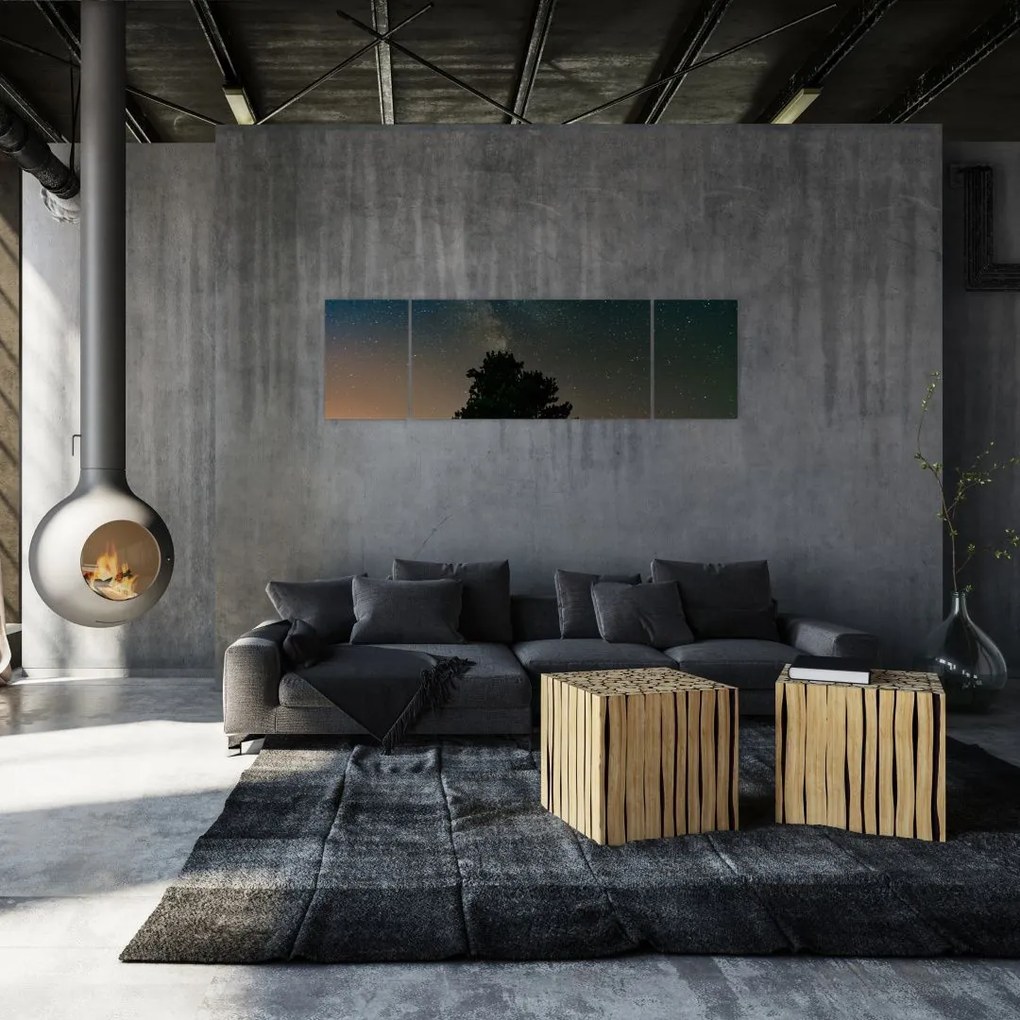 Obraz nocnego nieba z drzewami (170x50 cm)
