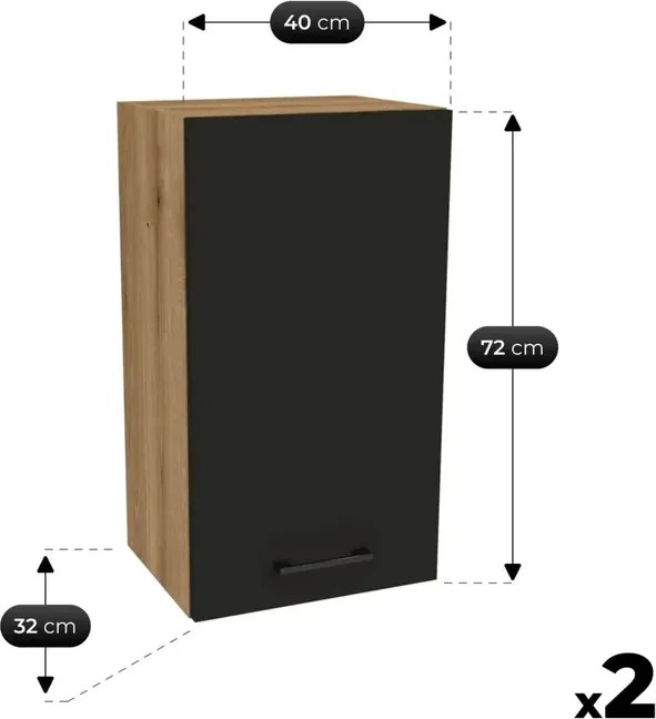 Zestaw Mebli Kuchennych MODERN 200 cm Czarny Loftowy
