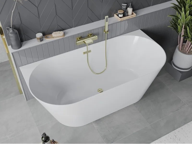 Mexen Oval Slim wanna wolnostojąca przyścienna 170 x 80 cm, biała, przelew złoty - 52661708000-50