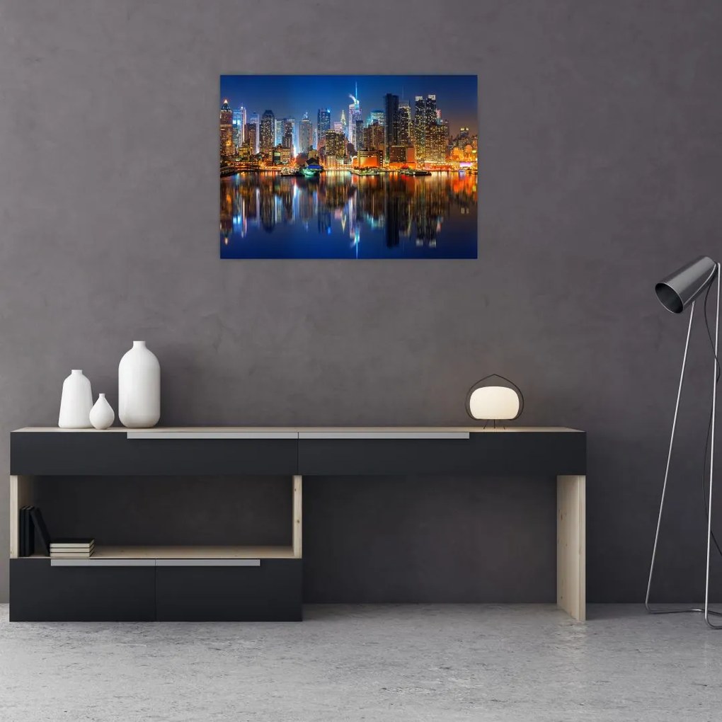 Obraz na szkle - Manhattan w nocy (70x50 cm)