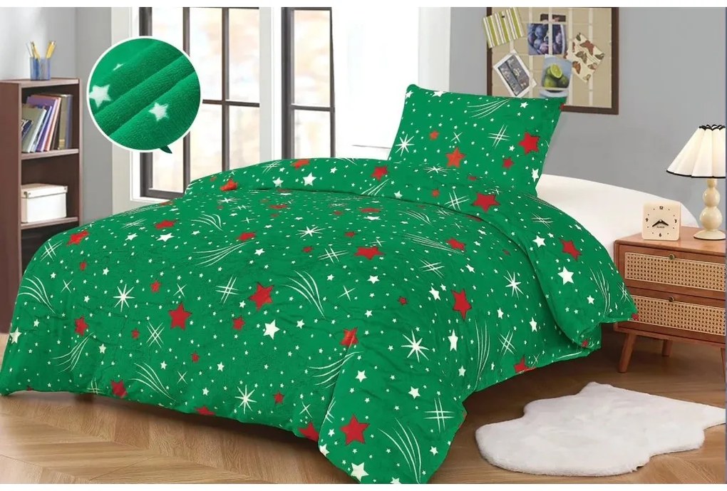 PrzytulneMieszkanie.pl PrzytulneMieszkanie.pl Pościel z mikropluszu NIGHT SKY zielona Rozmiar pościeli: 70 x 90 cm | 140 x 200 cm