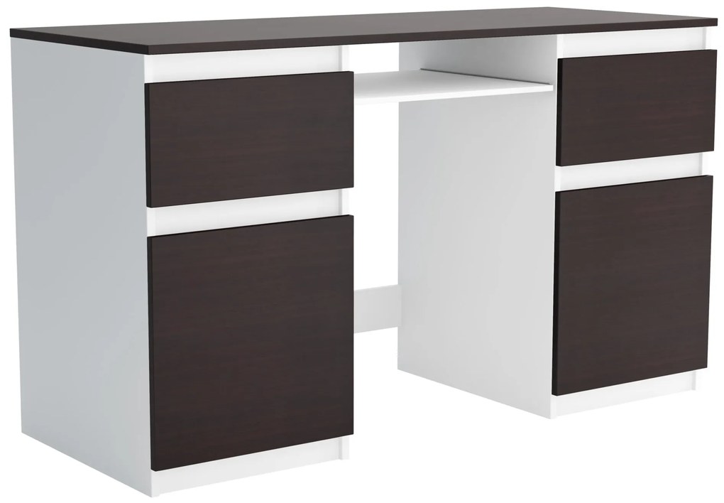 Biurko komputerowe młodzieżowe szkolne 140 cm z półką szufladami REMI2 Biały/Wenge