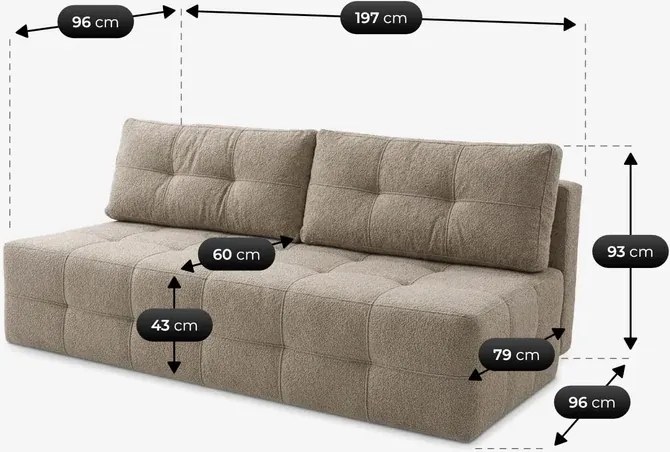 Sofa z Funkcją Spania MORANA Beżowa Boucle Nowoczesna
