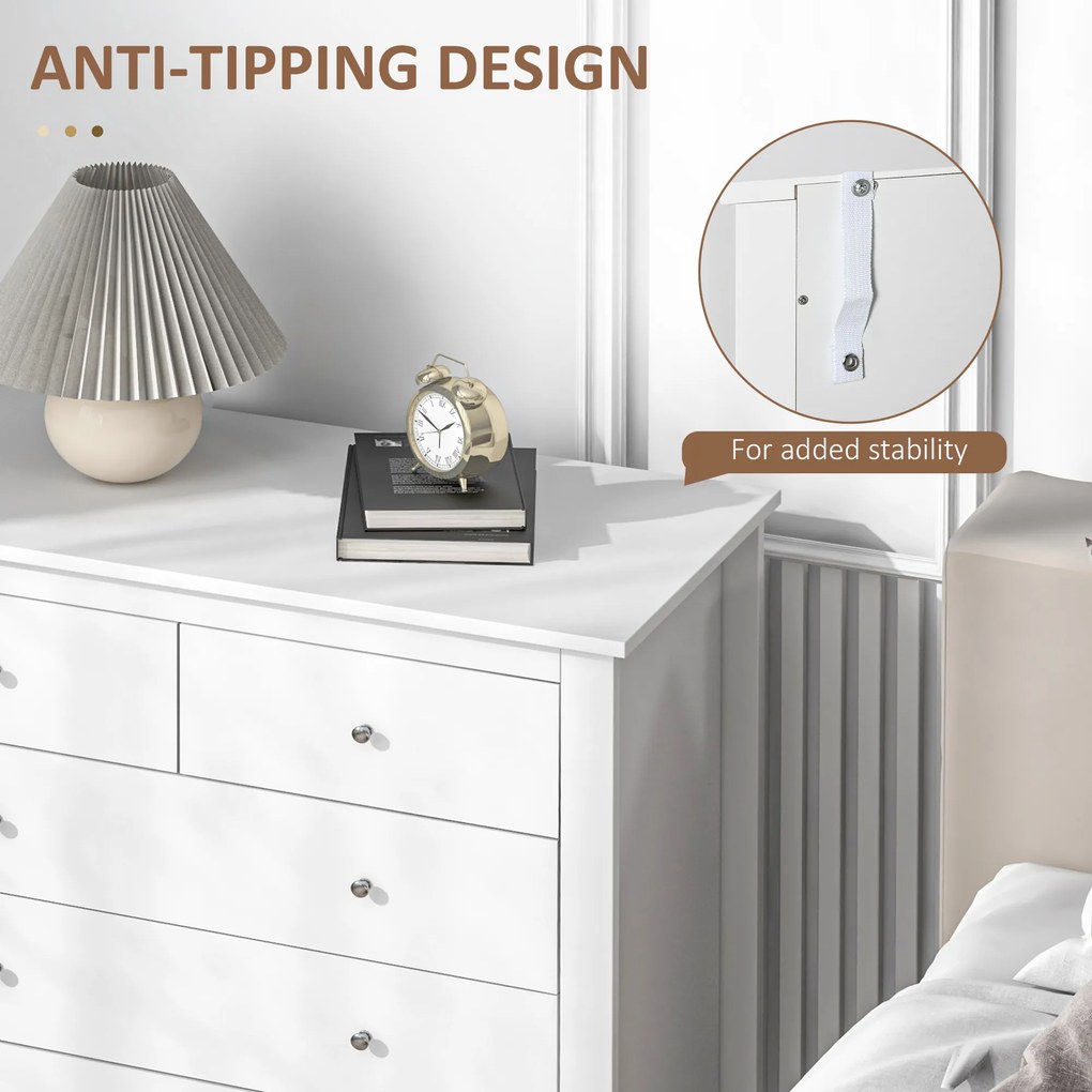 HOMCOM Stylowa Komoda 5-Szufladowa - Biały Kolor, 79x39,5x80,5cm - Praktyczny Mebel do Sypialni