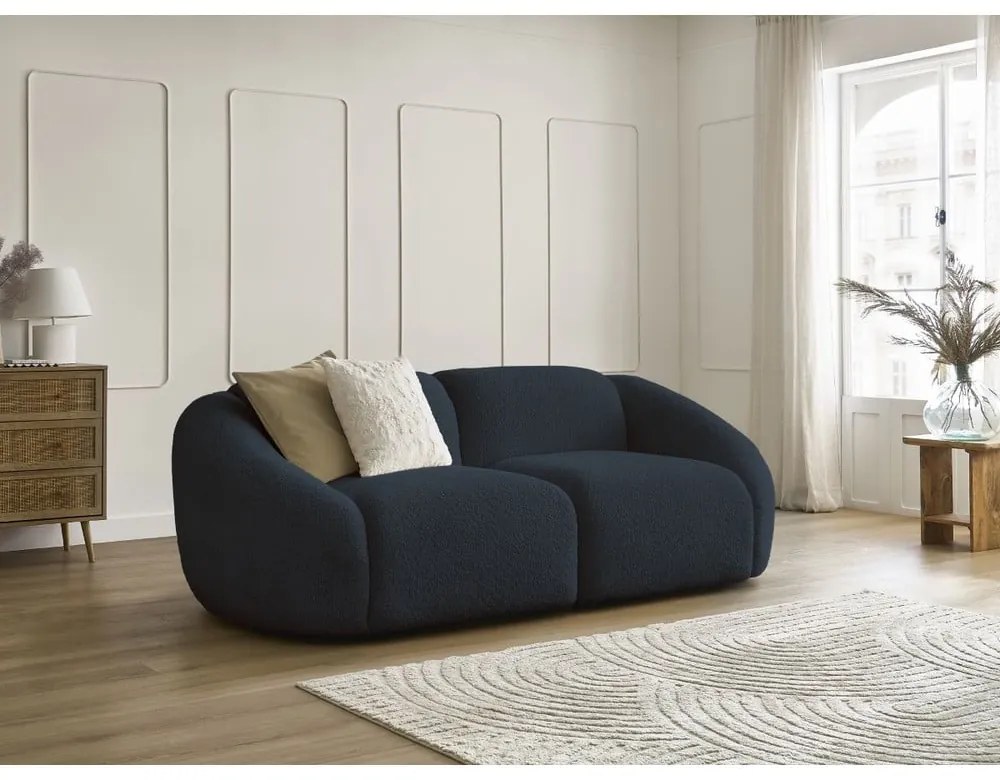 Ciemnoniebieska sofa z materiału bouclé 230 cm Tina – Bobochic Paris