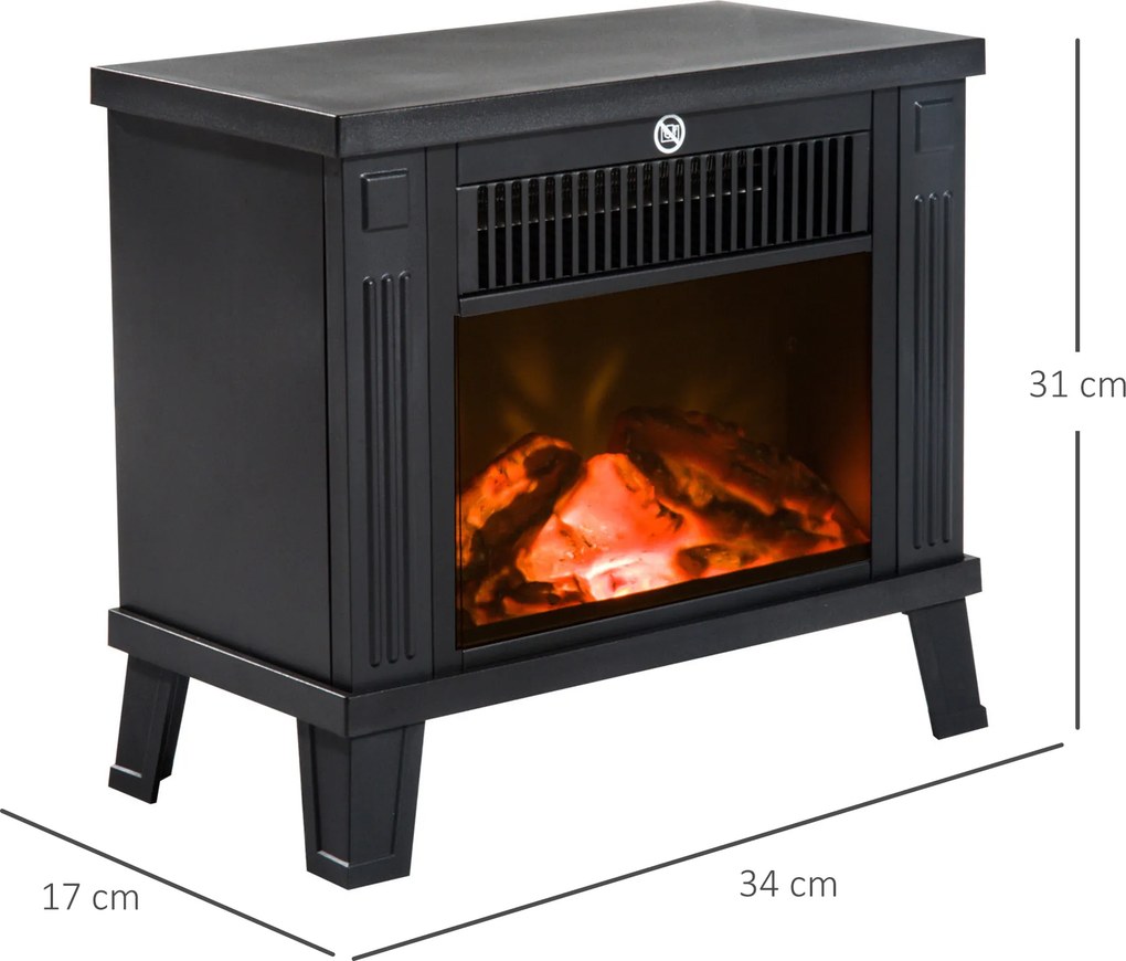 HOMCOM Kominek elektryczny wolnostojący 600W 1200W czarny z efektem płomieni | Aosom PL