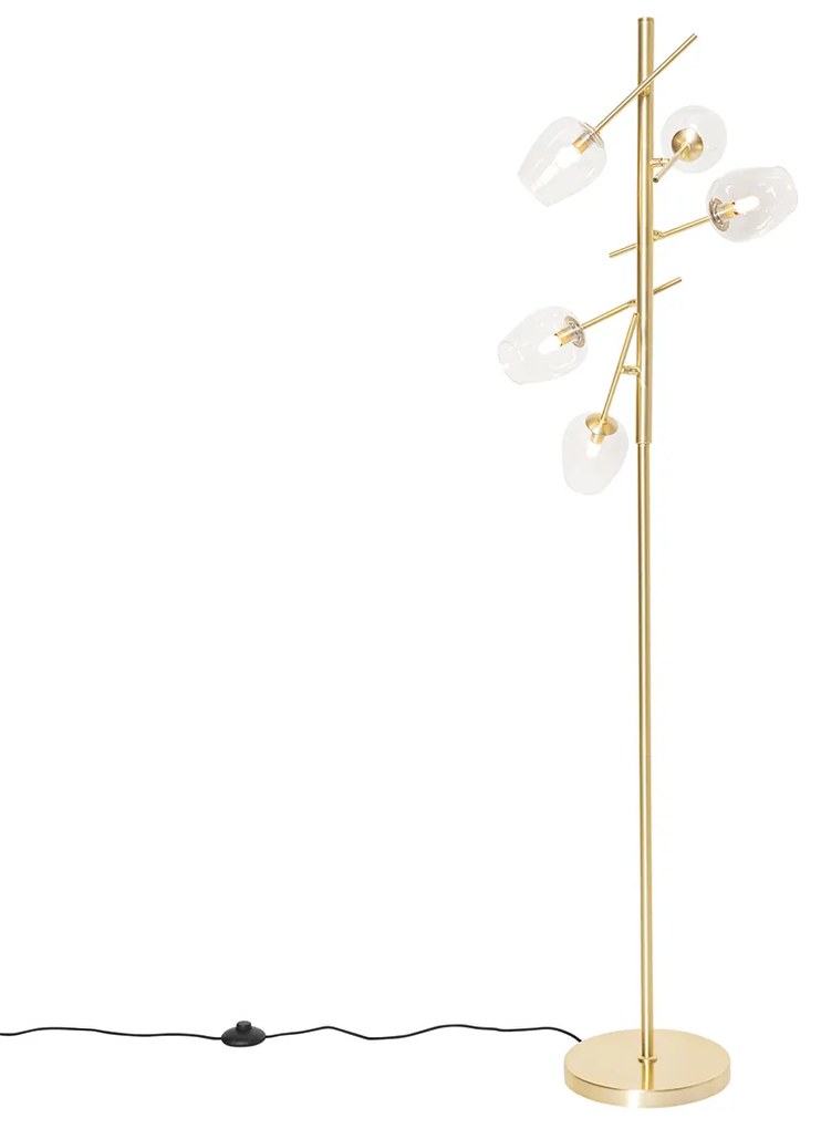 Klasyczna lampa podłogowa złota ze szkłem 5-świateł - Elien