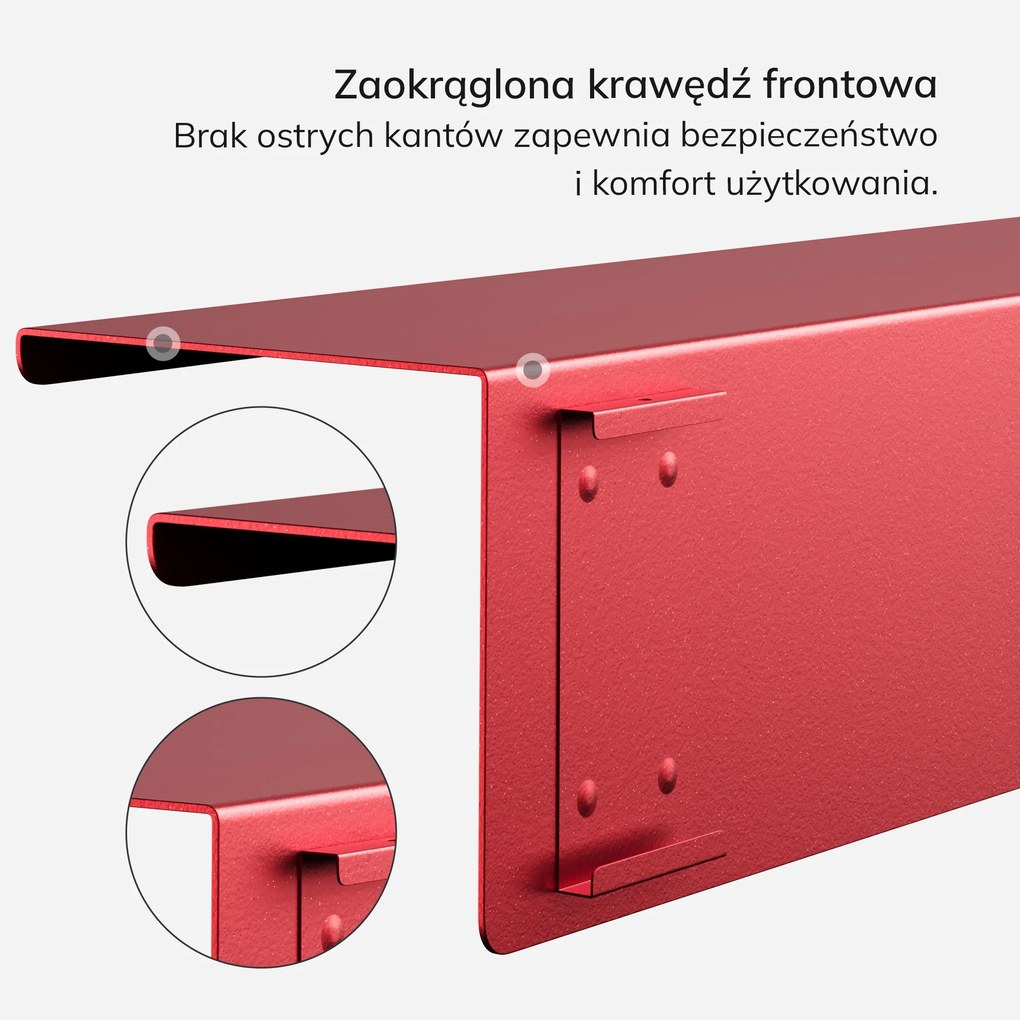 Półka wisząca metalowa czerwona, 400 mm: JOANNE Modern